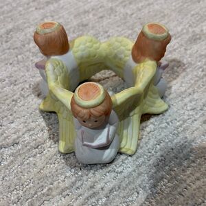 Vintage WNS ceramic bisque "Circle of Angels" votive or pillar candle holder